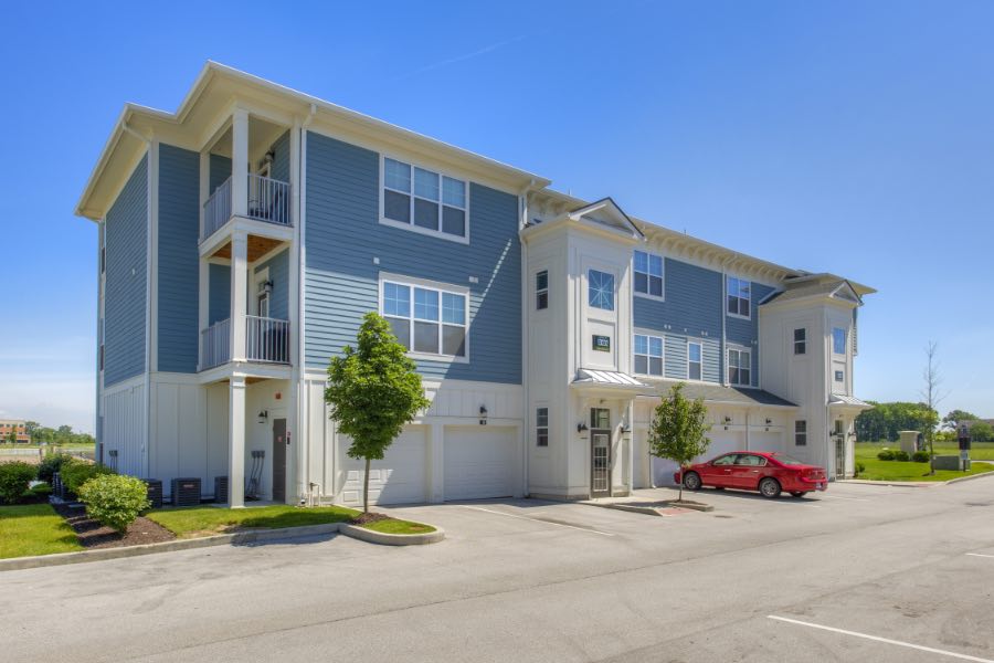 Apartment building with attached garages